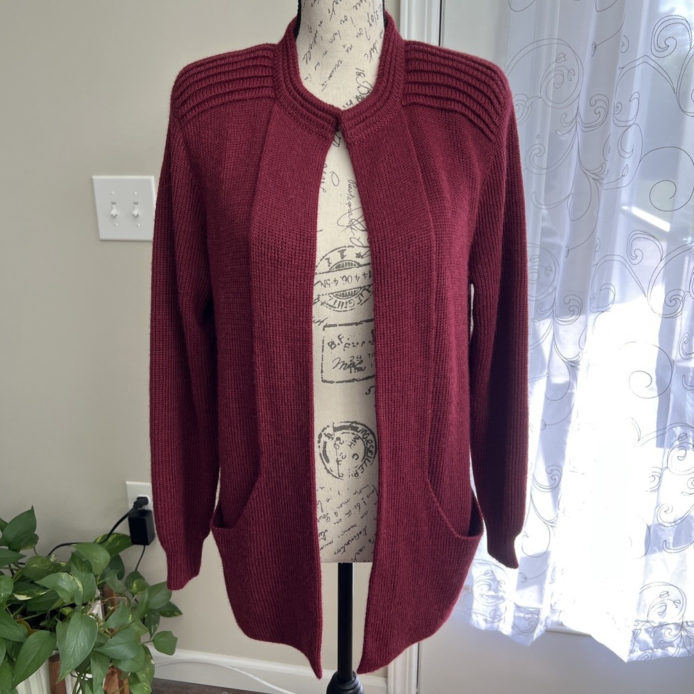 Simply Natural Alpaca Blend Open Cardigan Women's Medium? Burgundy Pockets READ
